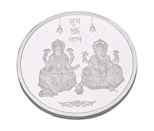 Kundan 999 Silver Lakshmi Ganesh Precious 20 gm Coin