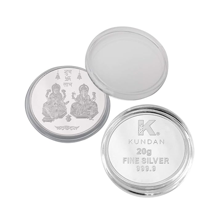 Kundan 999 Silver Lakshmi Ganesh Precious 20 gm Coin