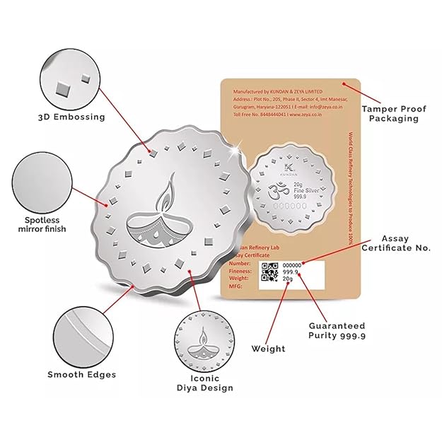 Kundan 20gm (999.9) Silver Coin - Diya