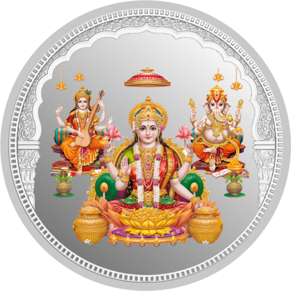 Lakshmi Ganesh Saraswati Ji 999 Silver Colored Coin