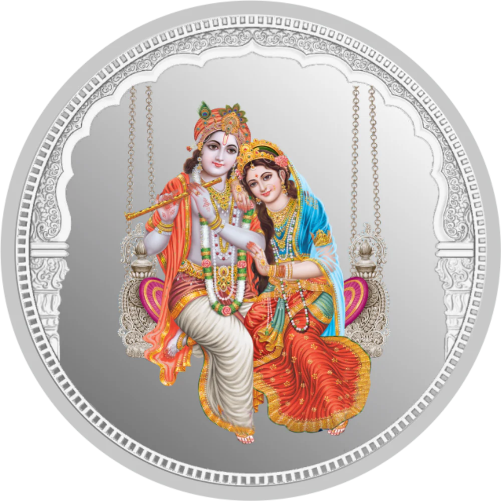 Radha Krishna on the Swing 999 Silver Colored Coin