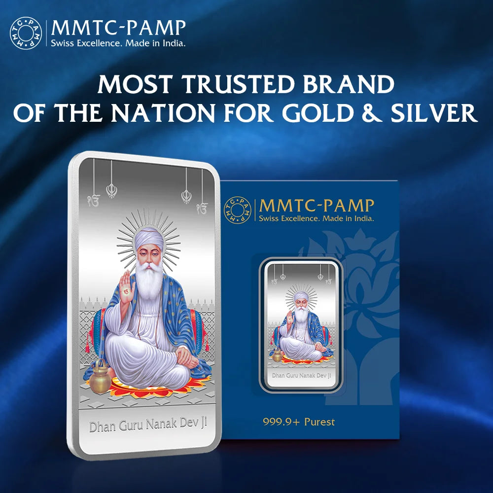 Guru Nanak Dev Ji (999.9) 50 gm Silver Bar