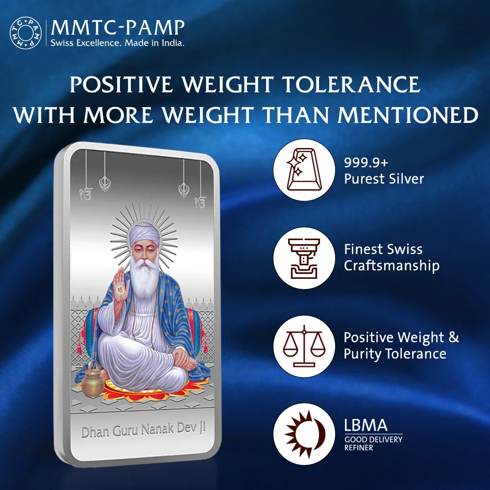 Guru Nanak Dev Ji (999.9) 50 gm Silver Bar