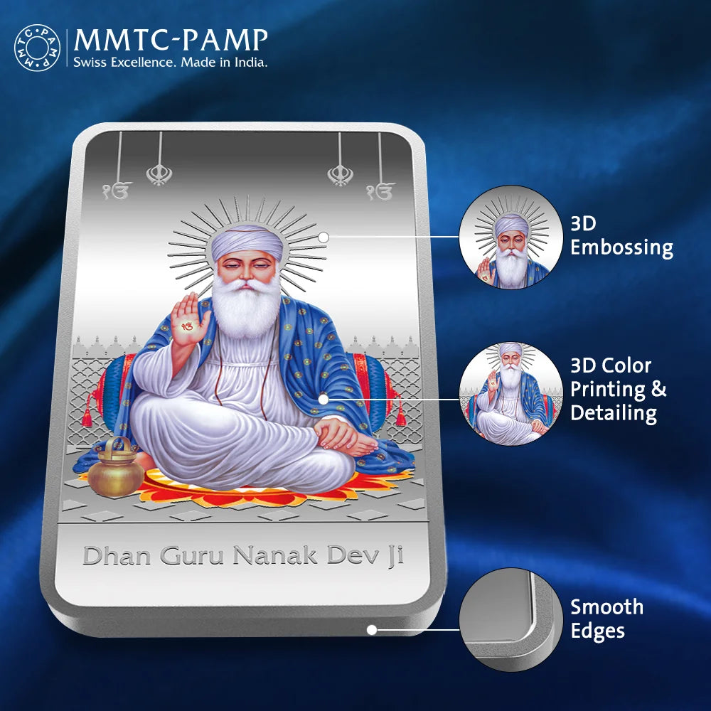 Guru Nanak Dev Ji (999.9) 50 gm Silver Bar