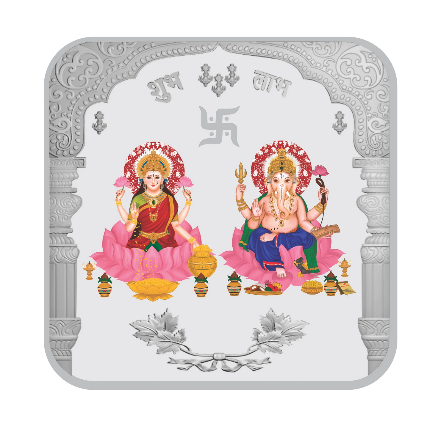 Lakshmi Ganesh Ji 999 Silver Square Colored Coin