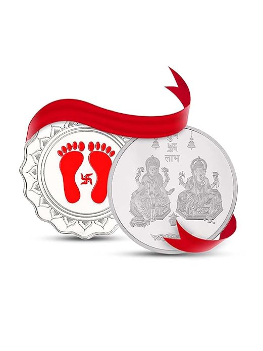 Kundan 999.9 Pure (10gm Lakshmi Feet Color Coin + 5gm Lakshmi Ganesh Silver Coin) Combo