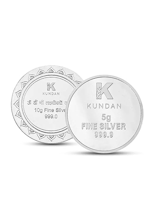 Kundan 999.9 Pure (10gm Lakshmi Feet Color Coin + 5gm Lakshmi Ganesh Silver Coin) Combo
