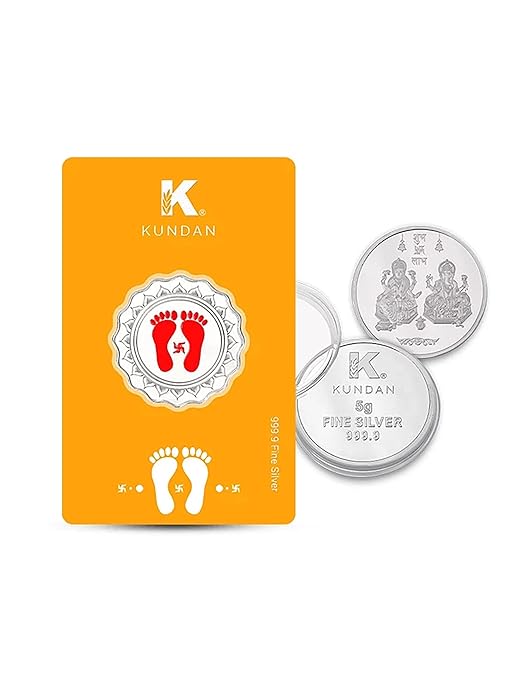 Kundan 999.9 Pure (10gm Lakshmi Feet Color Coin + 5gm Lakshmi Ganesh Silver Coin) Combo