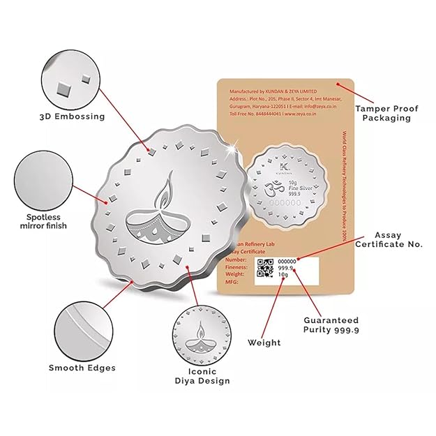 Kundan 10gm (999.9) Silver Coin - Diya