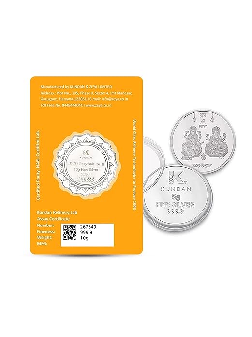 Kundan 999.9 Pure (10gm Lakshmi Feet Color Coin + 5gm Lakshmi Ganesh Silver Coin) Combo