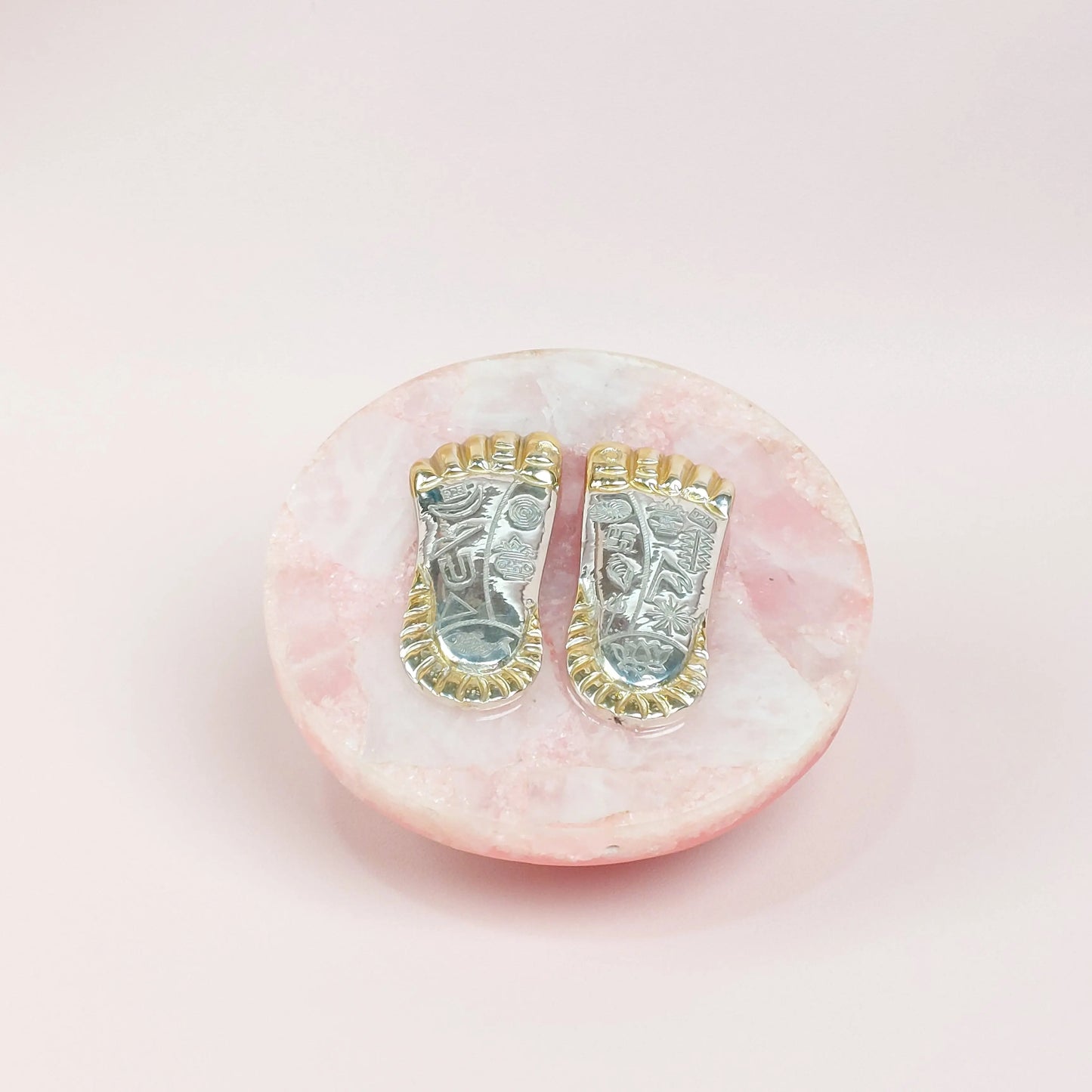 Divine Lakshmi Ji Charan Paduka - Rose Quartz Bharat Silverware