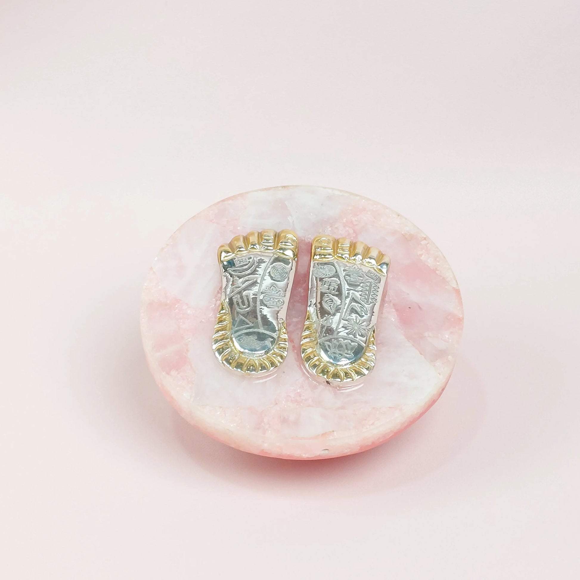 Divine Lakshmi Ji Charan Paduka - Rose Quartz Bharat Silverware