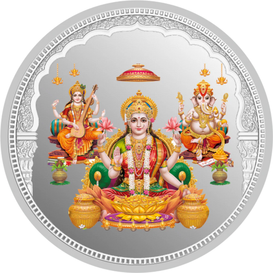 Lakshmi Ganesh Saraswati Ji 999 Silver Colored Coin