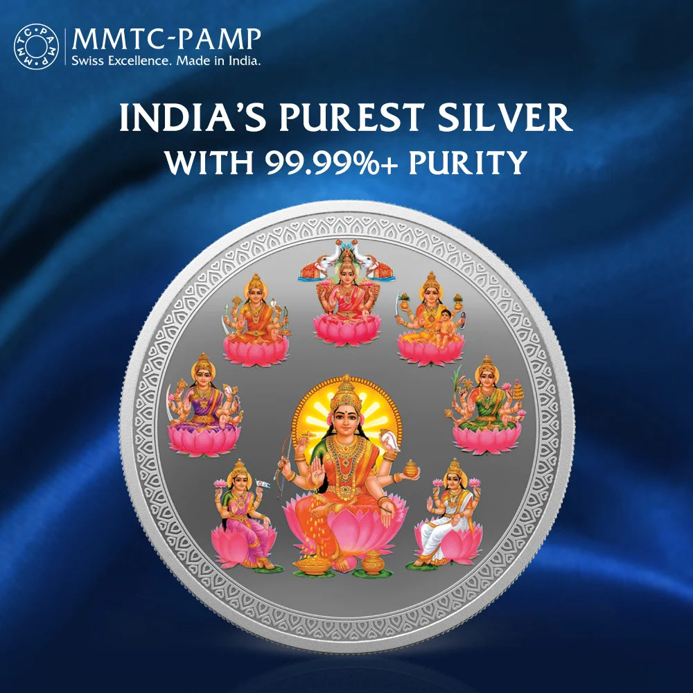 50 gm Silver 999.9 Minted Coin Ashta Laxmi Colored Certicard (Box)