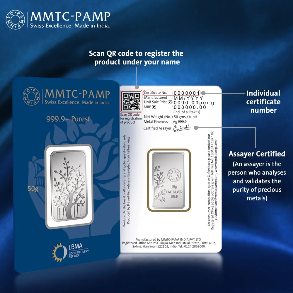 50 gm Silver 999.9 Minted Bar Banyan Tree Certicard