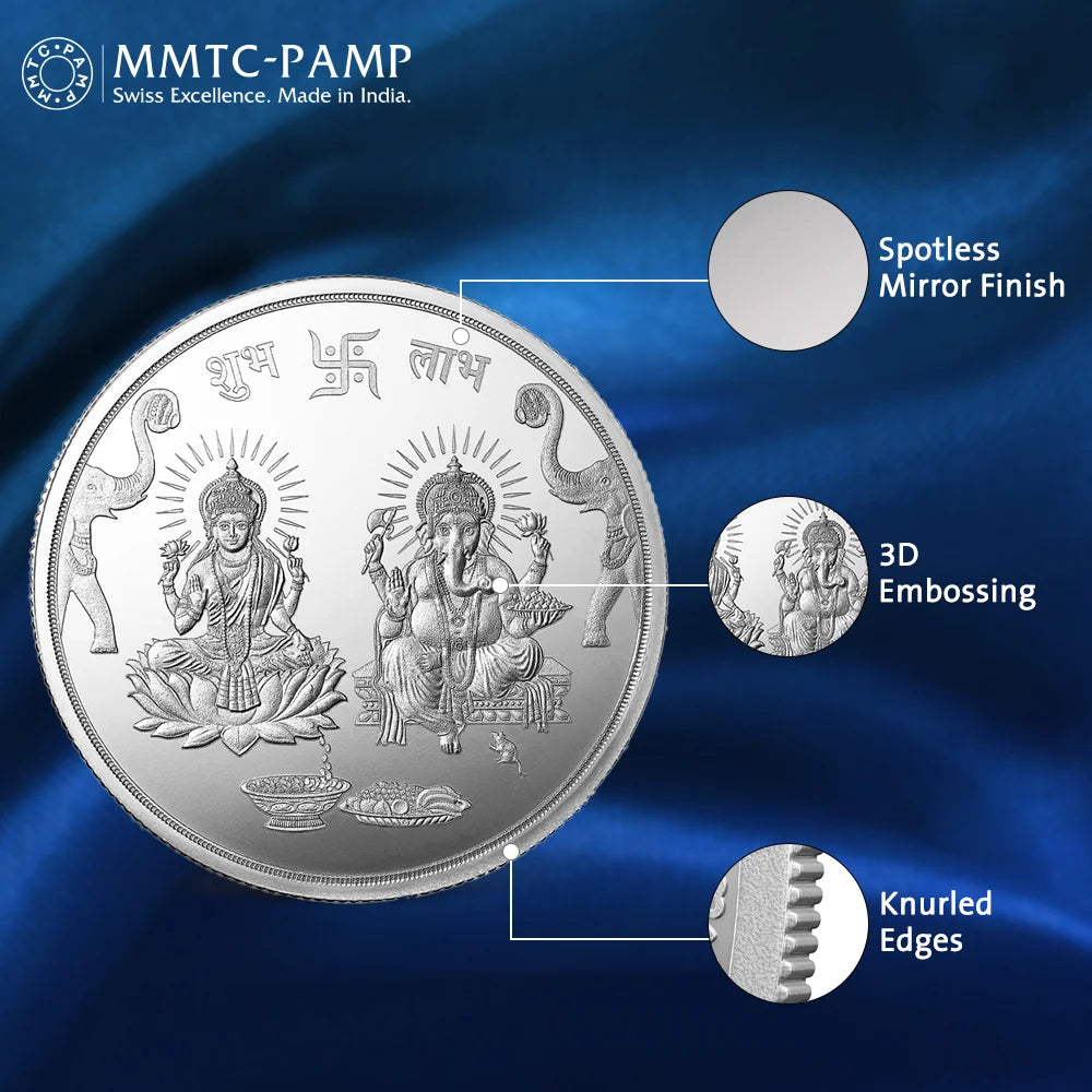 50 gm Silver 999.9 Minted Coin Ganesh Laxmi Minted Card