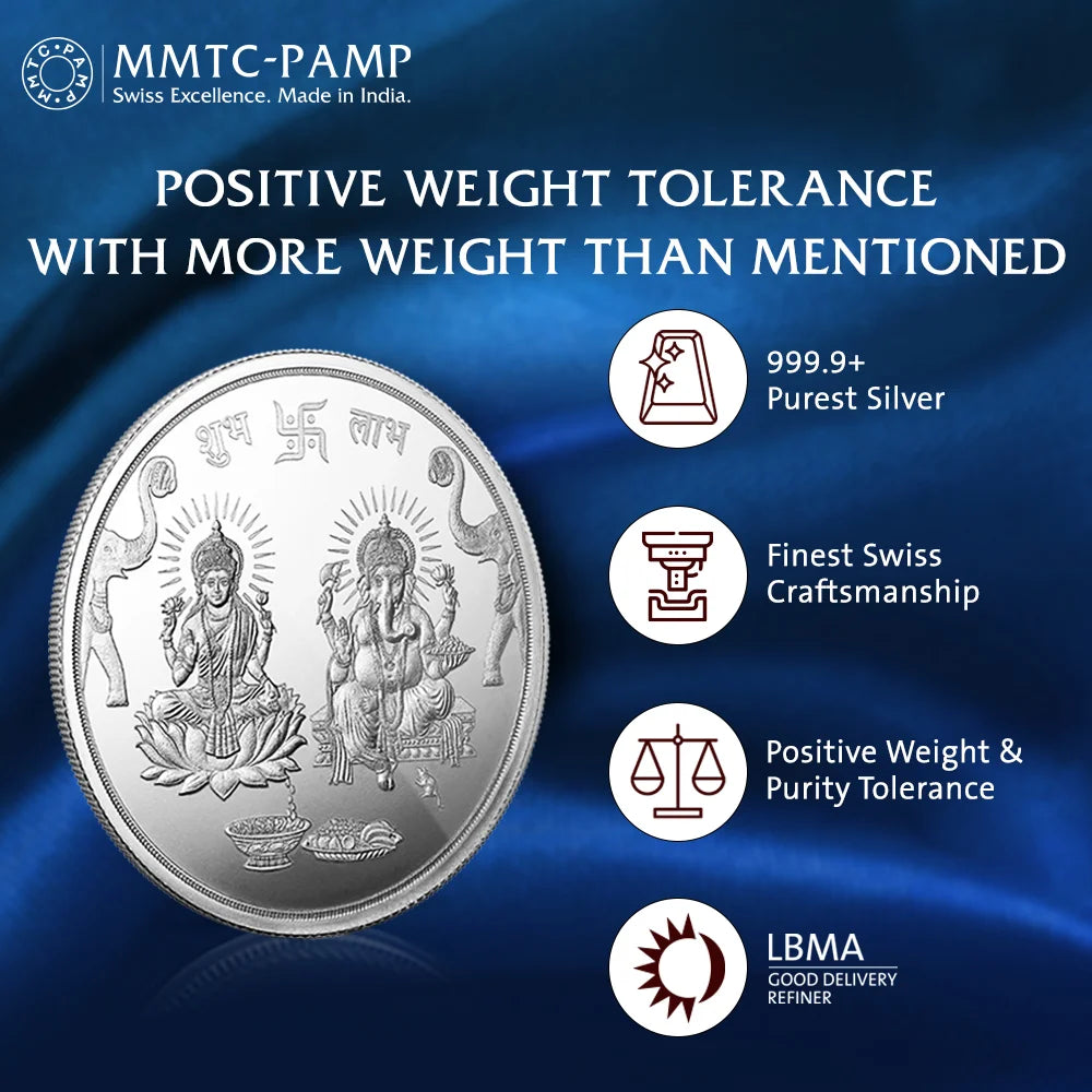 50 gm Silver 999.9 Minted Coin Ganesh Laxmi Minted Card