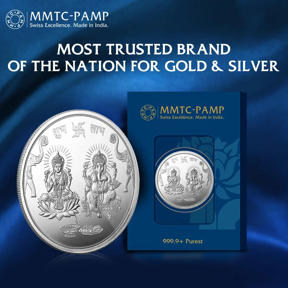 50 gm Silver 999.9 Minted Coin Ganesh Laxmi Minted Card