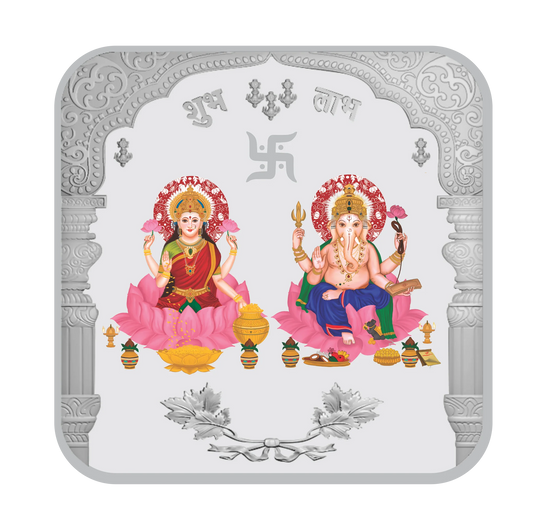 Lakshmi Ganesh Ji 999 Silver Square Colored Coin